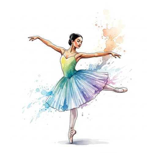 Watercolor Illustration of Graceful Ballet Dancer | Middle Eastern Ethnicity