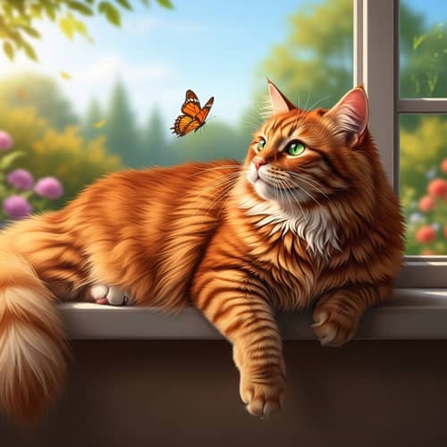 Vibrant Red Cat with Fluffy Coat Majestically Lounging