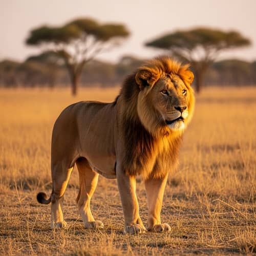 Majestic African Lion in Golden Savanna
