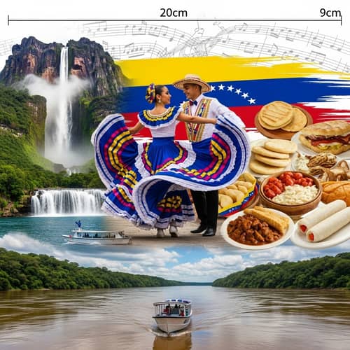 Exploring Venezuelan Culture: Collage of Food, Music, and Landscapes