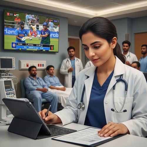 Female Afghan Doctor in Modern Hospital Setting | Inspiring Cricket Match Scene