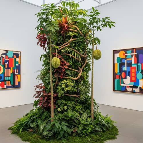 Exotic Plants and Abstract Art - Harmonious Display of Nature and Creativity