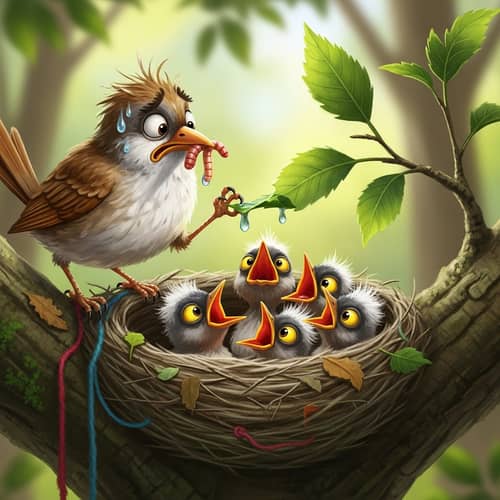 Dedicated Bird Caring for Hatchlings