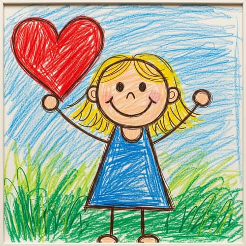 Cheerful Young Girl Holding Heart Symbol - Artwork