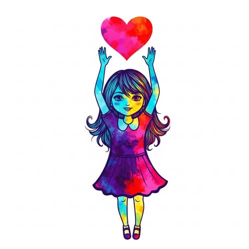 Colorful Girl Holding Heart - Vibrant Artwork