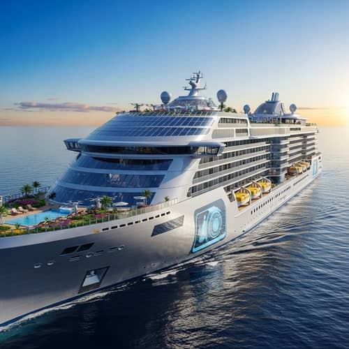 Futuristic Cruise Ship with Solar Panels and Botanical Gardens