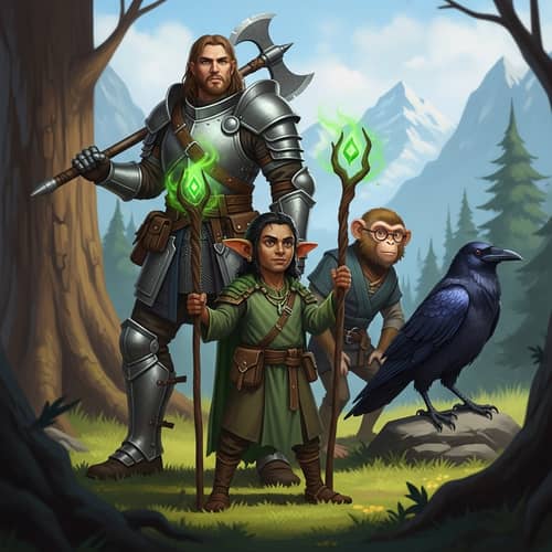 Fantastical Creatures in Forest Setting with Mountains - Diverse and Unique