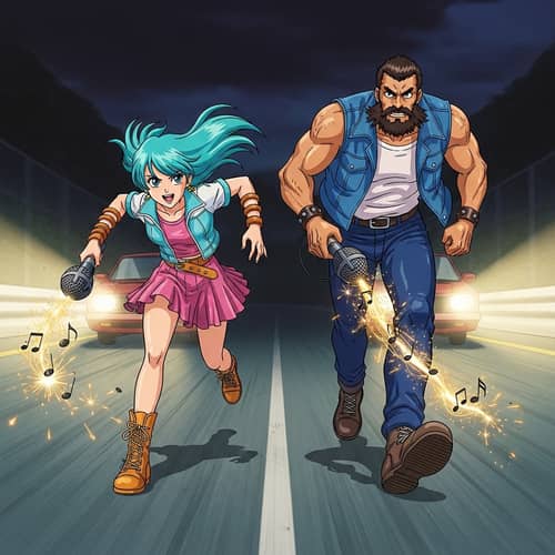 Turquoise vs. Bearded Male Popstar Race - Anime Style Showdown