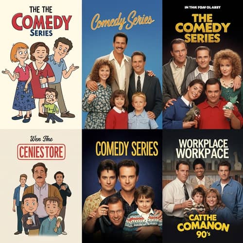 90s Comedy Series Posters Collage: Jovial and Quirky Spirit