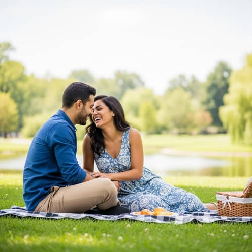 Multicultural Couple Enjoying a Picnic in a Beautiful Park