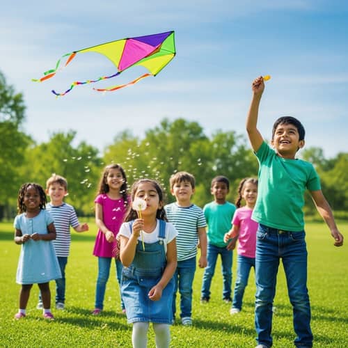 Youthful Joy in a Lush Green Park: Candid Moments of Multicultural Childhood