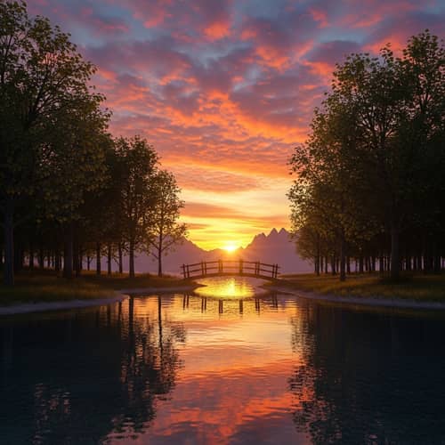 Stunning Sunset Forest 3D Illustration