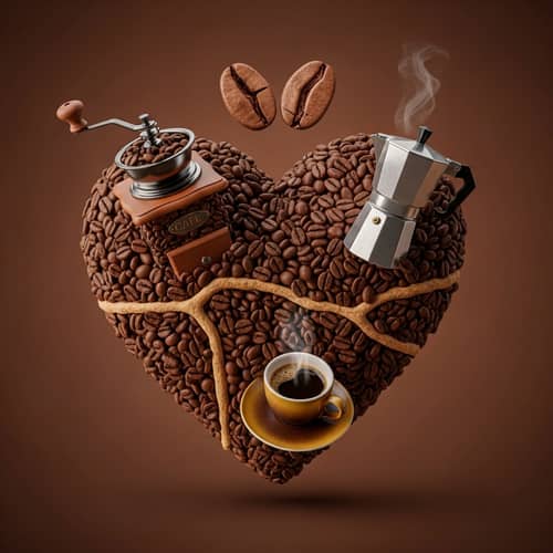Coffee Bean Heart: 3D Heart with Coffee Elements