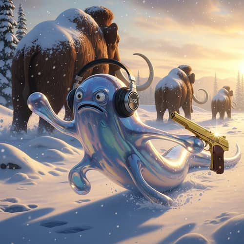 Ancient Slime with Headphones chasing Mammoths with a Gold Pistol