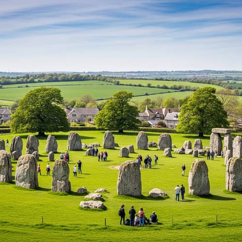 Panoramic View of Avebury in Wiltshire, England
