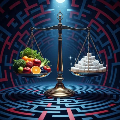 Abstract Representation of Diabetes: Equilibrium of Healthy Food and Sugar Cubes