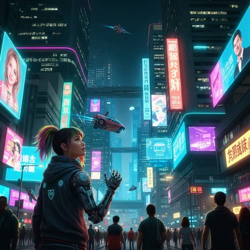 Futuristic Cyberpunk Metropolis with Neon Skyscrapers