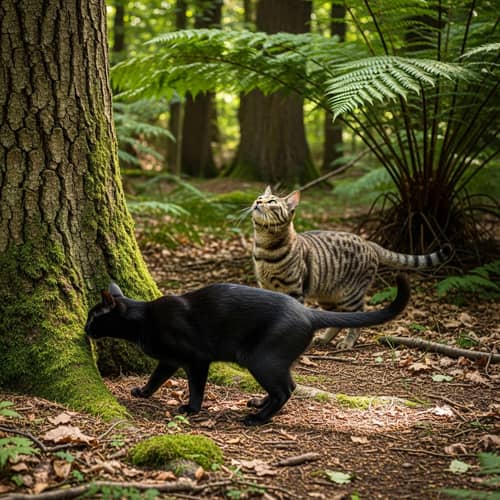 Cat Parents Searching for Kittens in Forest