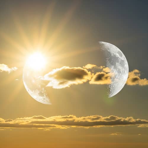 Harmony of Sun and Moon in Surreal Sky Painting