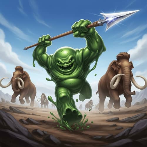 Green Slime-Based Creature wielding Spear - Action Scene