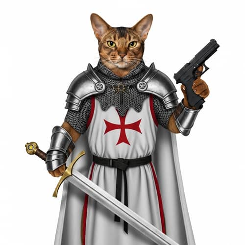Abyssinian Cat Warrior in Chain Armor: Medieval & Modern Weaponry