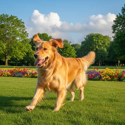 Energetic Dog Running in a Green Park