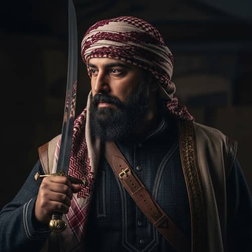 Middle-Eastern Man with Traditional Headdress and Sword