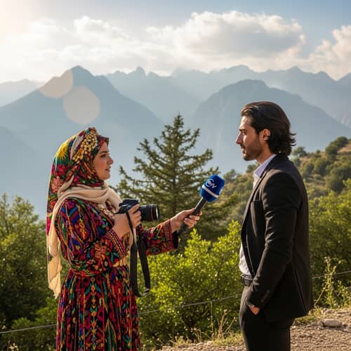 Kurdish Female Journalist Interview in Majestic Mountain Setting