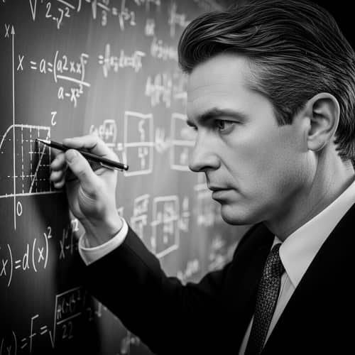 Prodigious Caucasian Mathematician in Deep Focus on Chalkboard Equations