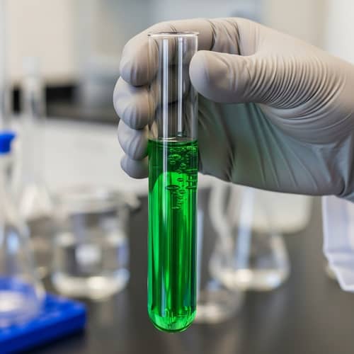 Green Liquid Test Tube Hold | Gloved Hand | Lab Experiment