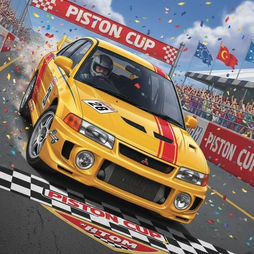 Sporty Mitsubishi Lancer Evolution 3 Racing at Piston Cup