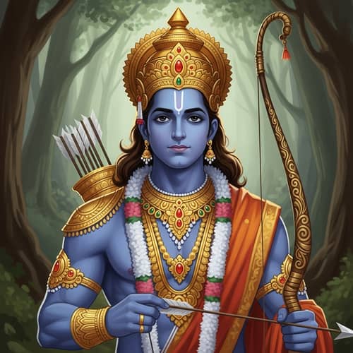 Mythological Prince Illustration - Divine Warrior in Royal Attire