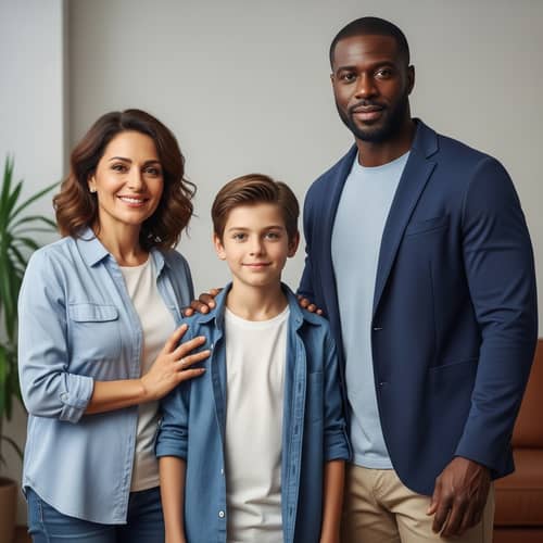 Diverse Family Portrait: Young Caucasian Boy, Hispanic Mother, and Black Father