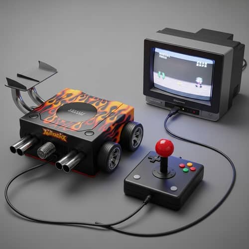 Custom GameCube Console with Flaming Decals and Car Design