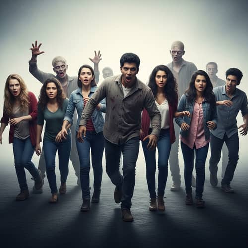 Apocalypse Zombies Chasing Diverse Terrified Students