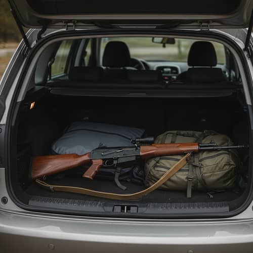 Detailed View of Rifle in Car Trunk | Clandestine Scene
