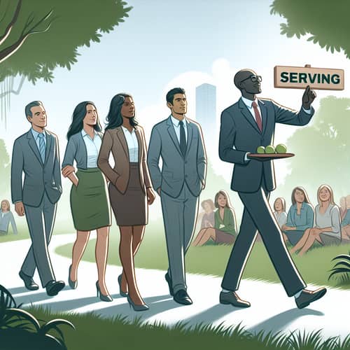 Leadership Service Illustrated by Diverse Group in Lush Park