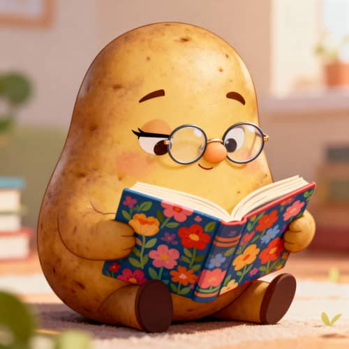 Sassy Potato Girl Reading a Book