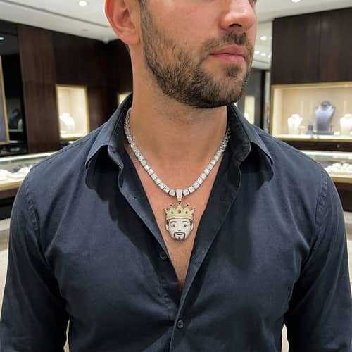 Custom Diamond Prince Emoji Pendant & Tennis Necklace Custom Diamond Prince Emoji Pendant & Tennis Necklace