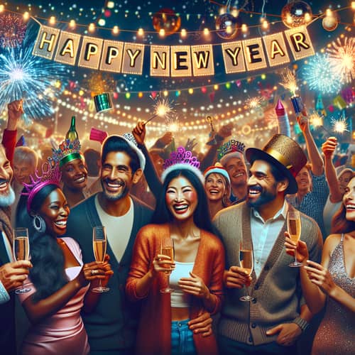 Colorful Happy New Year Celebration - Festive Decorations & Joyful Moments