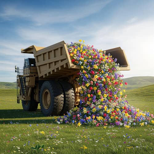 Mining Truck Blossoms: Flowers in Spring