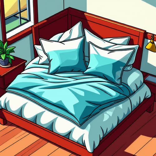 2D Cartoon Studio Bed with Pillows Aerial View