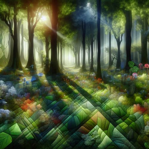 Abstract Forest Scene with Vibrant Green Canopies