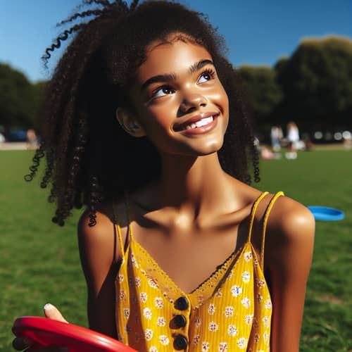 Basking African American Teen in Bright Yellow Dress at Park