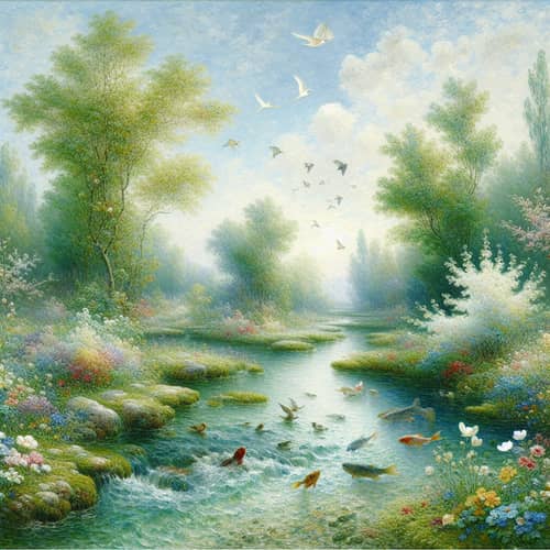 Tranquil Impressionist Ecosystem Painting