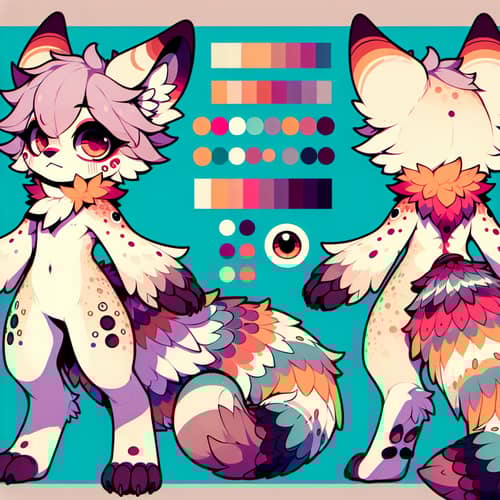 Vibrant and Colorful Kemono-Style Furry Creature Reference Sheet