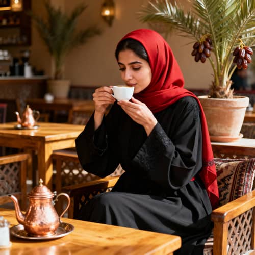 Saudi Woman Enjoying Coffee Saudi Woman Enjoying Coffee