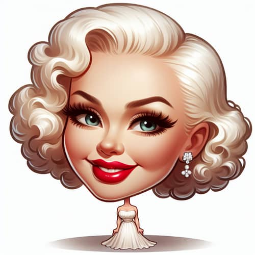 Charming 1950s Movie Star Caricature - Glamorous White Dress