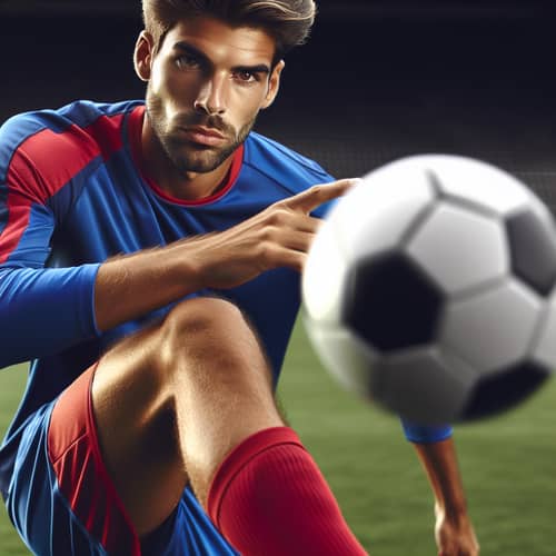 Professional Soccer Player Manipulating Ball on Daytime Pitch