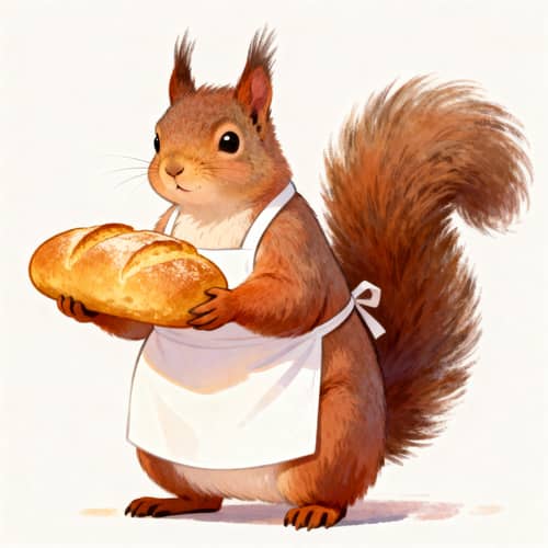 Whimsical Squirrel Baker with Fresh Bread Whimsical Squirrel Baker with Fresh Bread